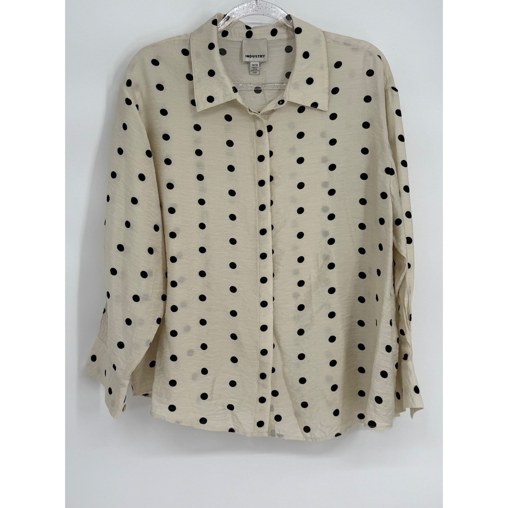 Industry Republic Clothing Cream Black Polka Dot Button Down Shirt Womens Sz  1X